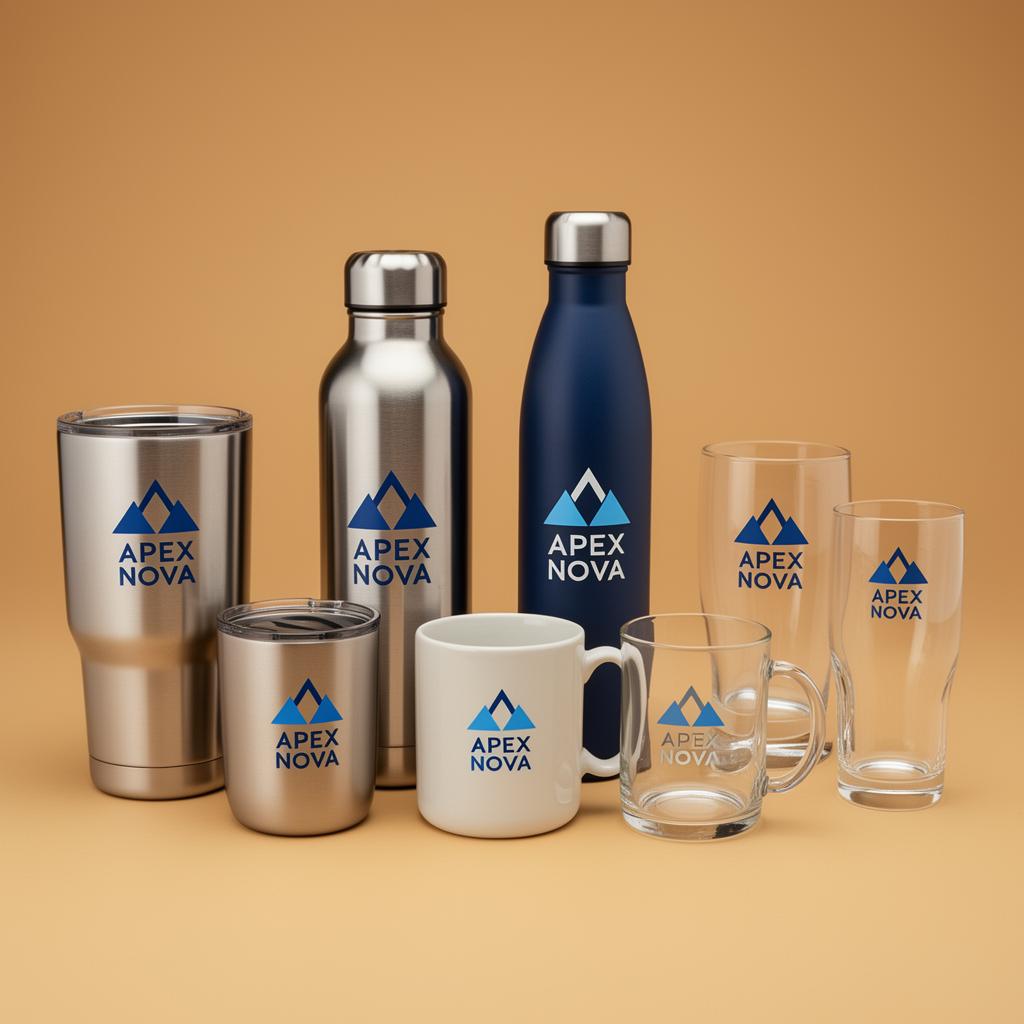 Drinkware promotional products with branded owl logos