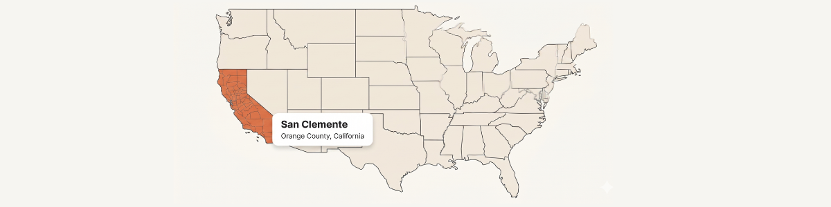 Map of the United States highlighting San Clemente, California